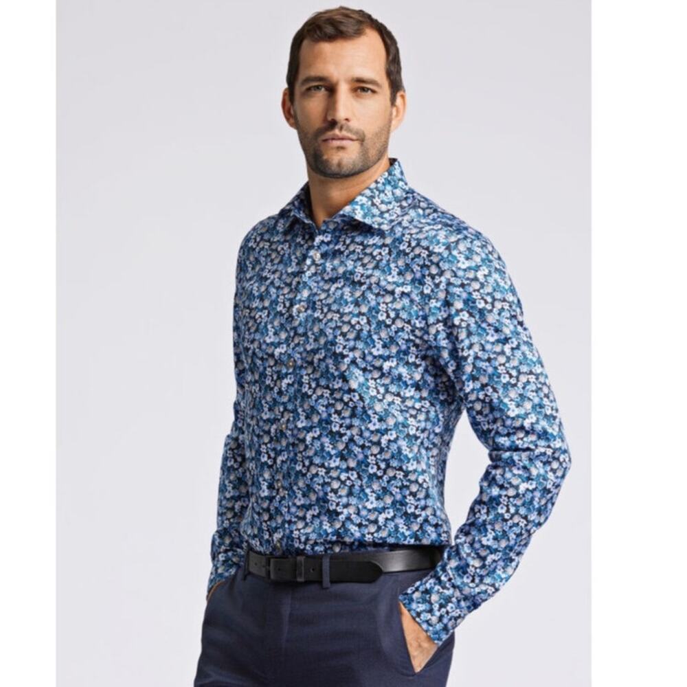 Lindbergh AOP Black Technical floral detail button down mens dress size XL NWT